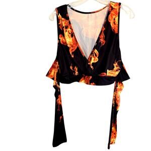 Women's Medium Black Orange Bare Shoulder Long Sleeves Top Shirt  Miss 8 10 M